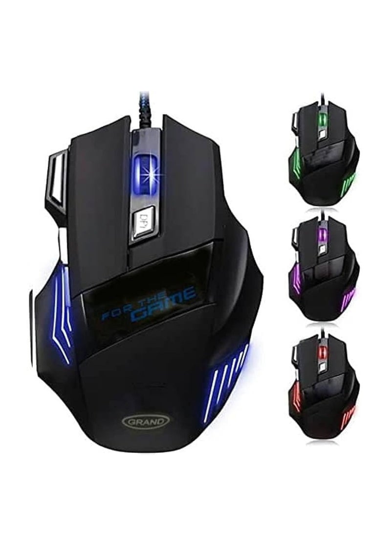 Grand - Gaming Mouse Colorful Lightning With 7 Button And Nylon Braided Wire Elegant Appearance Efficient Gaming Mouse 2400 Dpi For Laptop & For Computer - Black Silver - Image 1