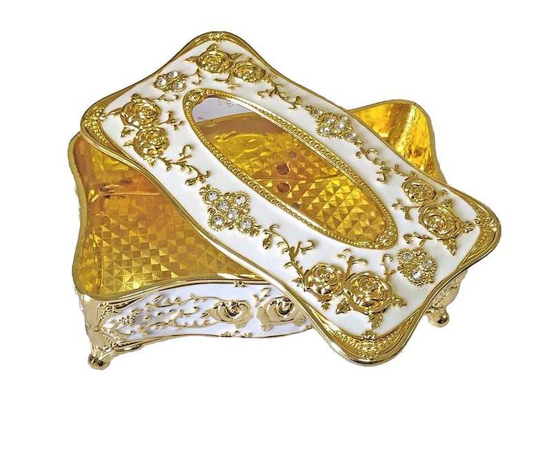 acdiac Bling Rhinestone Tissue Box Holder,Luxurious European Style Rose Tissue Box Cover for edroom,Office,Bathroom,Home,Travel,Restaurant(Gold&White) - Image 5