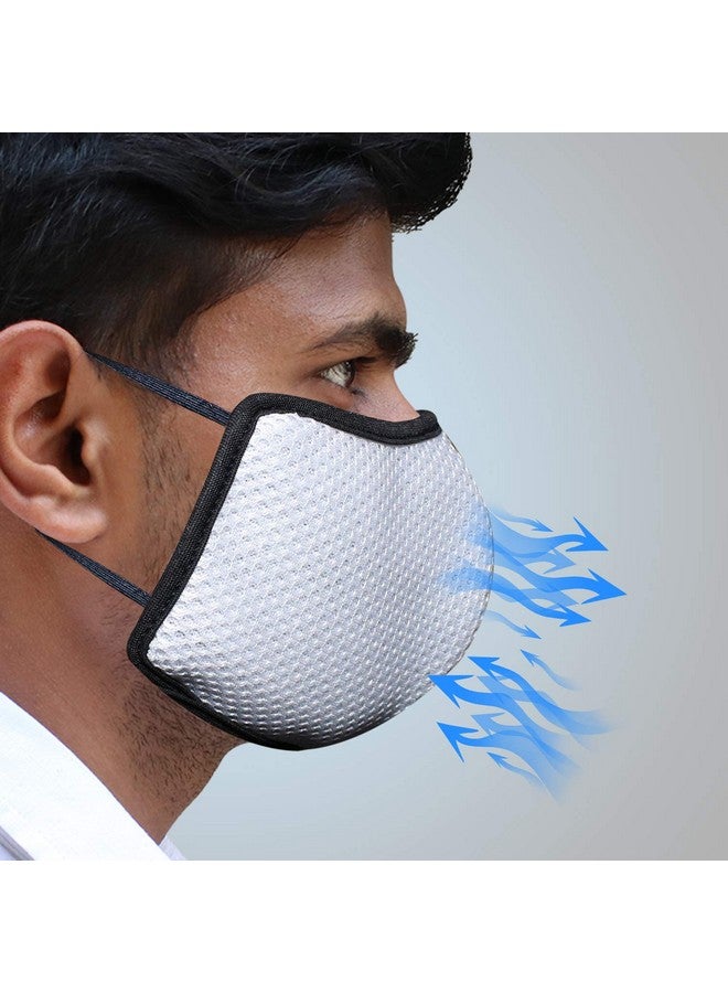 ORILEY ORSM03 Air Mesh 3 Layer Face Mask with Adjustable Over the Ear Loops Breathable, Washable & Reusable Nose Mouth Protection Cover for Men Women (White, 5 Pcs) - Image 2