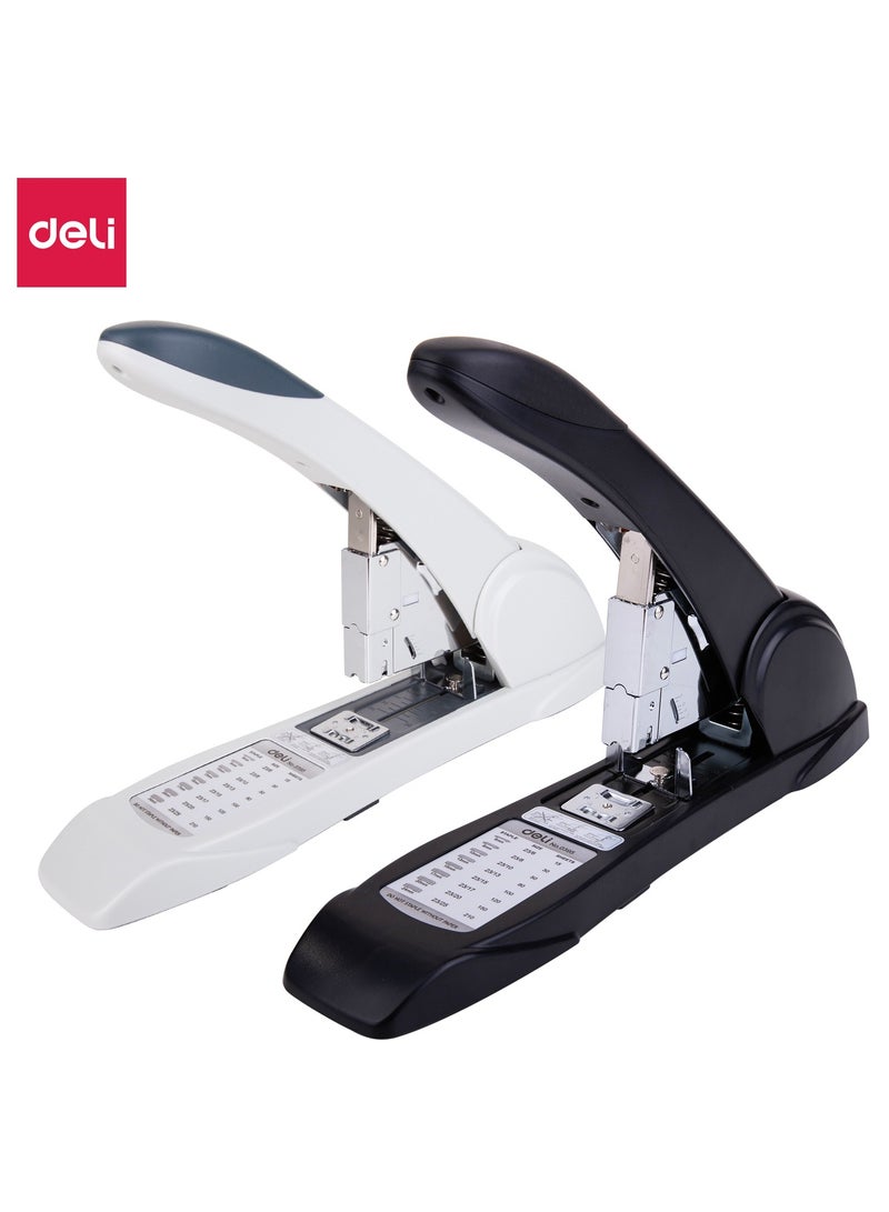 Deli E0395 Heavy Duty Stapler 1 piece, 210 Sheets Capacity Wide Opening Metal Handle Black/White Gray – For Office Paperwork - Image 1
