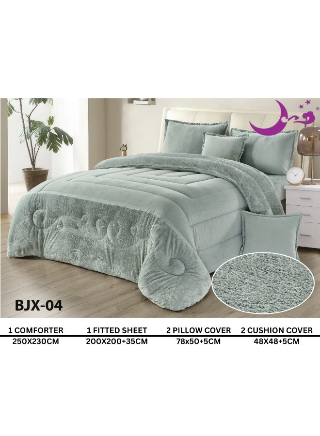 مون طقم مفارش يتكون من 6 قطع - 1 مفرش شتوي نفرين نظام وجهين وجه مخمل وجه فرو صناعي + 1 شرشف + 2 أكياس مخدة + 2 أكياس وسادة مربعة - مقاس المفرش 230X250 سم - Image 3