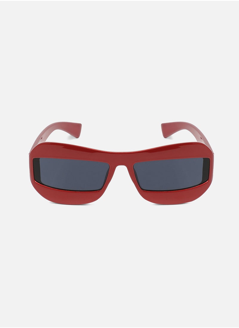 Solid Rectangular Sunglasses - Red
