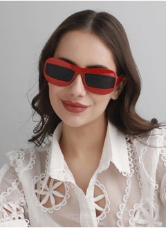 Haute Sauce Solid Rectangular Sunglasses - Red  - Image 2