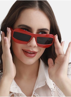 Haute Sauce Solid Rectangular Sunglasses - Red  - Image 3