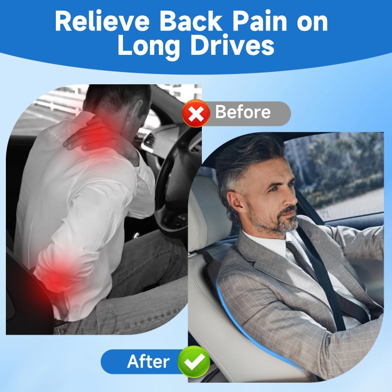 Teemour Lumbar Support Pillow for Car Truck Accessories Memory Foam Back Cushion for Driving Seat Lower Back Support, Lumbar Comfort for Long Drivvers Back Pain Relief, with Three Adjustable Straps - Image 2
