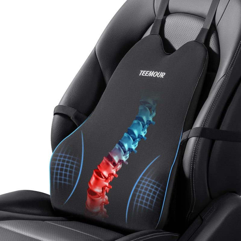 Teemour Lumbar Support Pillow for Car Truck Accessories Memory Foam Back Cushion for Driving Seat Lower Back Support, Lumbar Comfort for Long Drivvers Back Pain Relief, with Three Adjustable Straps - Image 1