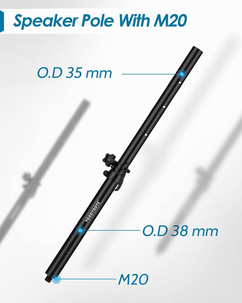 Vondynote Set of 2 Short Speaker Poles for Subwoofer - Mini Pole Mount Height Adjustable With M20 Threaded and 35mm Adapter Extender - Image 2