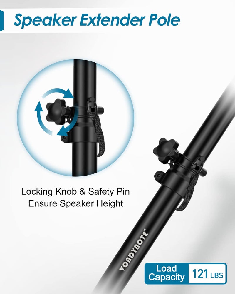 Vondynote Set of 2 Short Speaker Poles for Subwoofer - Mini Pole Mount Height Adjustable With M20 Threaded and 35mm Adapter Extender - Image 3