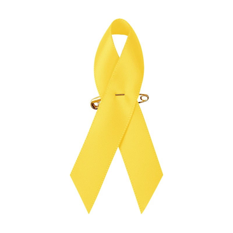 200 Pieces Yellow Satin Awareness Ribbons with Safety Pins for International Childhood Cancer Day 14 x 3 inch