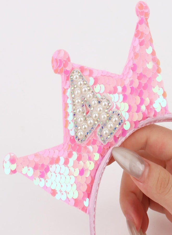 BAHABY Birthday Crown Headband Pink Glitter Birthday Headbands for Girls 4 Year Old Girl Gifts 4th Birthday Decorations - Image 2