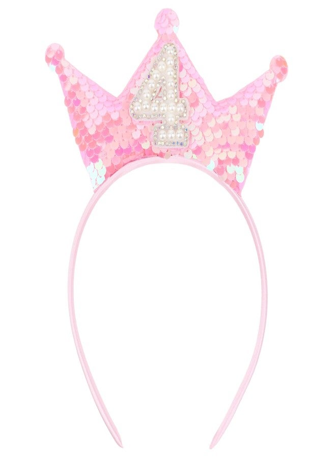 BAHABY Birthday Crown Headband Pink Glitter Birthday Headbands for Girls 4 Year Old Girl Gifts 4th Birthday Decorations - Image 1