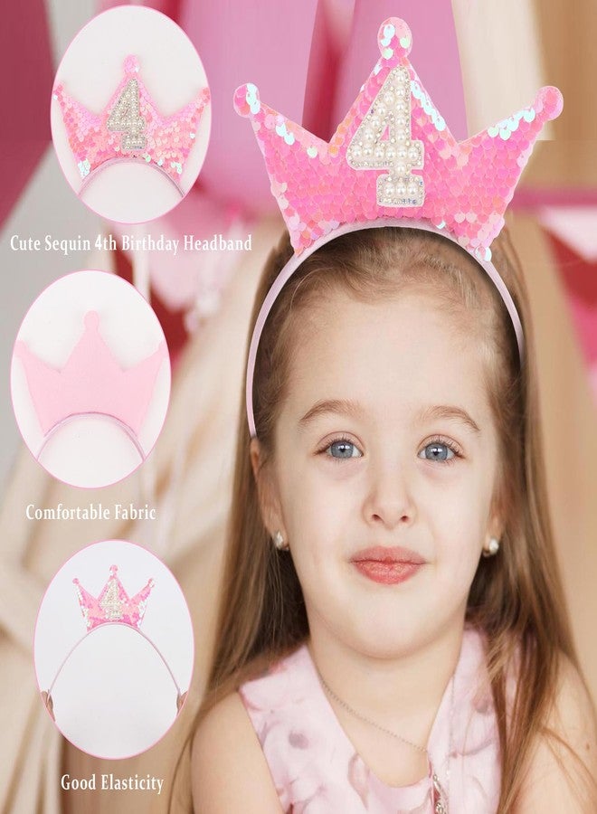 BAHABY Birthday Crown Headband Pink Glitter Birthday Headbands for Girls 4 Year Old Girl Gifts 4th Birthday Decorations - Image 5