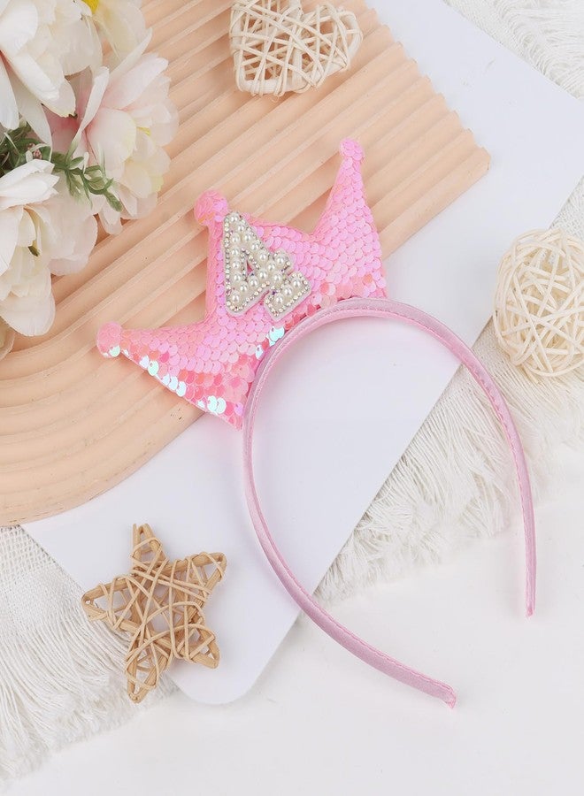 BAHABY Birthday Crown Headband Pink Glitter Birthday Headbands for Girls 4 Year Old Girl Gifts 4th Birthday Decorations - Image 3