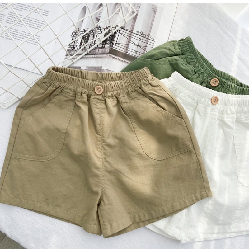 White Khaki New Summer Pure Color Cotton Thin Shorts for Boys and Girls, Breathable Outer Wear, Western Style Casual Pants - Image 4
