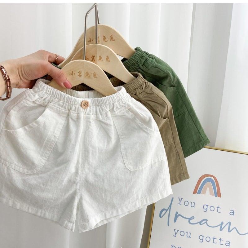 White Khaki New Summer Pure Color Cotton Thin Shorts for Boys and Girls, Breathable Outer Wear, Western Style Casual Pants - Image 2