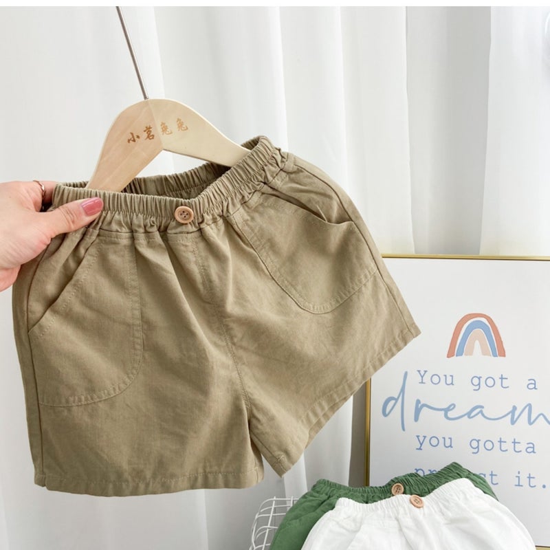 White Khaki New Summer Pure Color Cotton Thin Shorts for Boys and Girls, Breathable Outer Wear, Western Style Casual Pants - Image 5