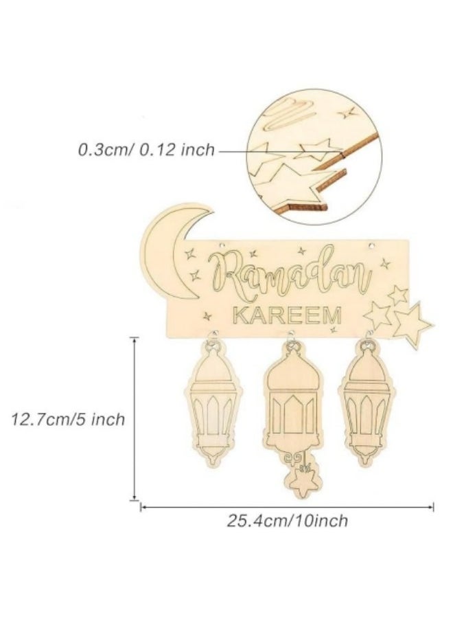 GGEROU Ramadan Ornaments Lantern Ramadan Eid Mubarak Decorations Moon Star Pendant Muslim Islam Plaque Sign for Home Happy Ramadan Mubarak DIY Wall Decor Supplies  - Image 2