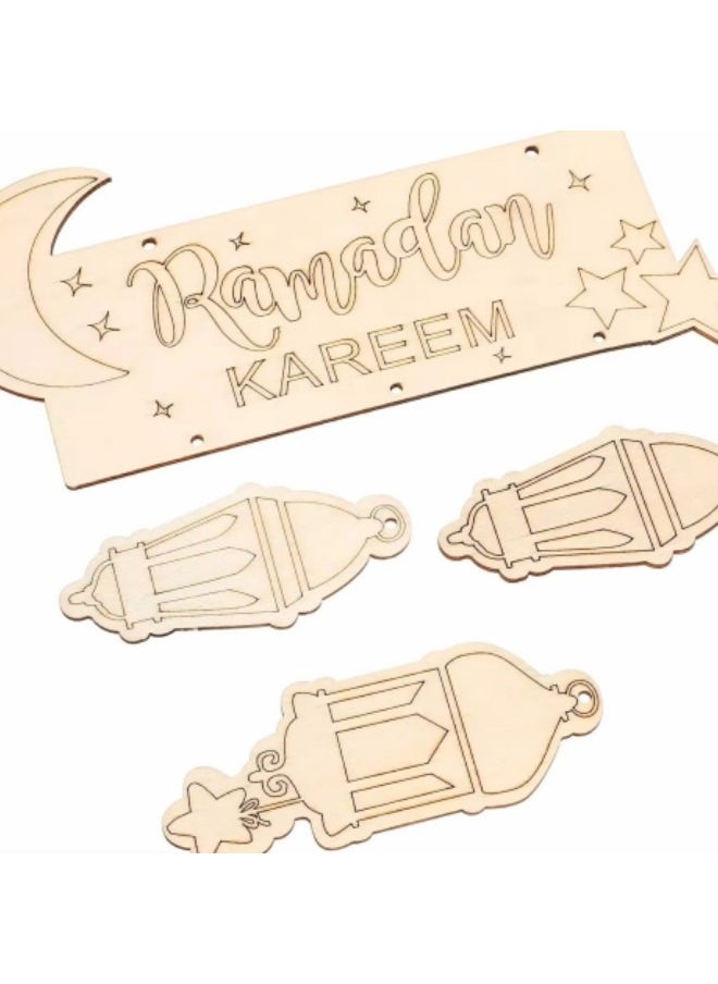 GGEROU Ramadan Ornaments Lantern Ramadan Eid Mubarak Decorations Moon Star Pendant Muslim Islam Plaque Sign for Home Happy Ramadan Mubarak DIY Wall Decor Supplies  - Image 3