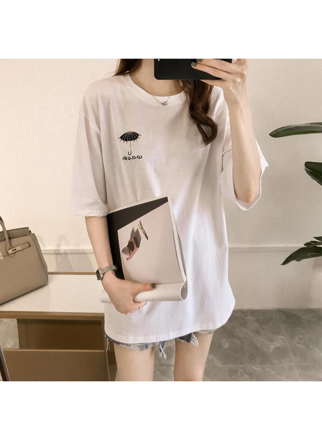 Maternity Clothes Nursing T-shirt Summer Short Sleeve Mid-length Korean Style Nursing Clothes Nursing Clothes Bottoming Shirt Maternity T-shirt Top