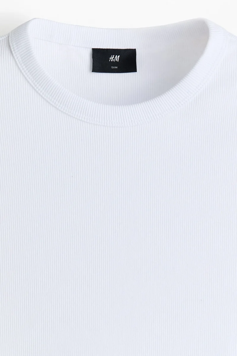 H&M  Slim Fit Ribbed T-shirt for Men | Best Price UAE