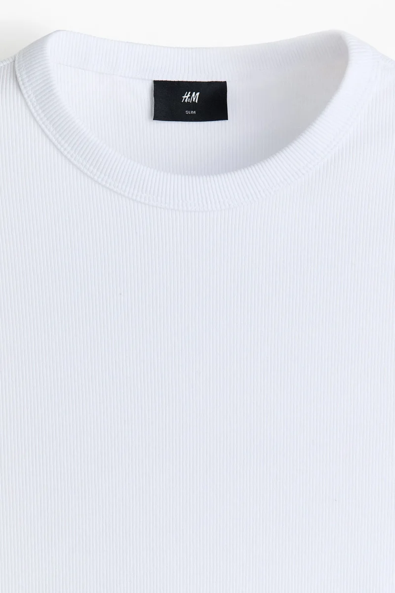 H&M  Slim Fit Ribbed T-shirt for Men | Best Price UAE