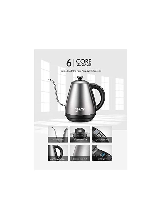 Wtrtr - Kettle, Variable Temperature Control, Pour Over Electric Kettle for Coffee and Tea, 1000W , 1.0L, Keep Warm, Supplied with Pour Over Coffee Dripper KE4012 (Temperature Control) - Image 1