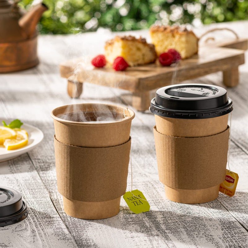 GUSTO [50 Sets 12 oz. Disposable Kraft Coffee Cups with Black Lids  Sleeves - To Go Paper Hot Cups (Formerly Comfy Package) - Image 3