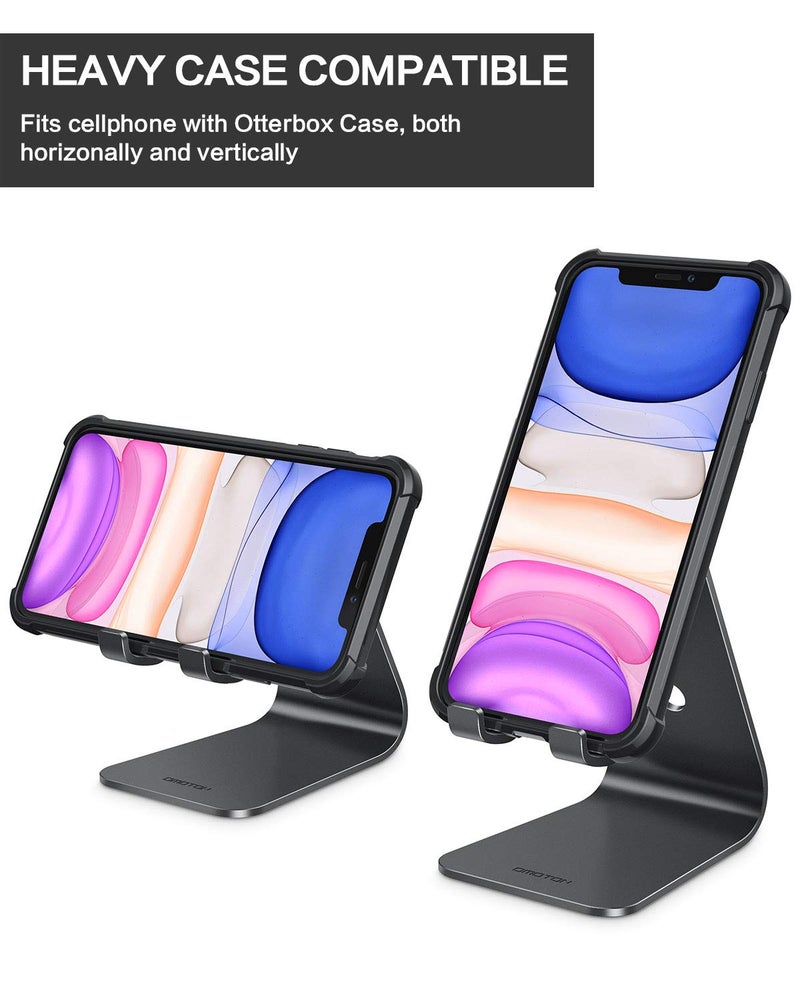 OMOTON Upgraded Aluminum Cell Phone Stand, C1 Durable Cellphone Dock with Protective Pads, Smart Stand Designed for iPhone 17 Air, 16/15/14/13 Pro Max XR XS, iPad mini, Android Phones, Black - Image 2
