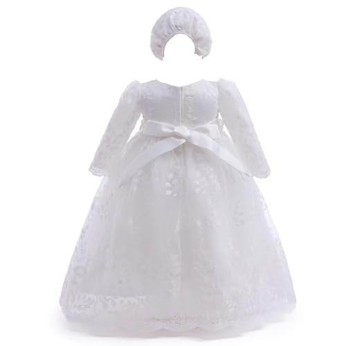 Leideur Baby Girl Christening Baptism Dress Long Blessing Gowns White Formal Wedding Dresses for Newborn (3 months, White 1) - Image 3