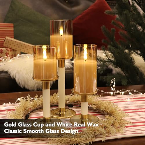 Rhytsing Gold Glass Battery Operated Candles with Remote, Flameless LED Candle Gift Set, Warm White Light - Include 6 Batteries - Image 2