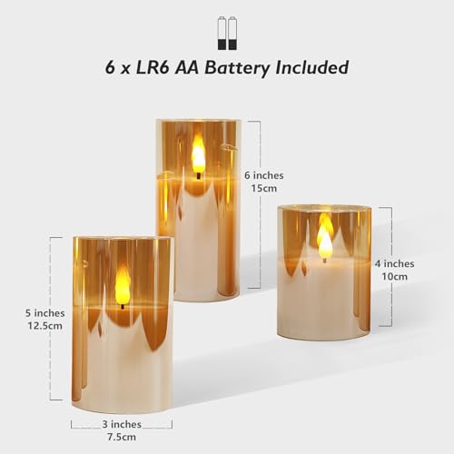 Rhytsing Gold Glass Battery Operated Candles with Remote, Flameless LED Candle Gift Set, Warm White Light - Include 6 Batteries - Image 4