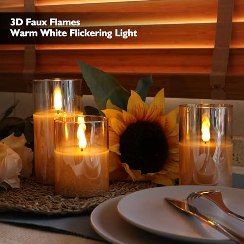 Rhytsing Gold Glass Battery Operated Candles with Remote, Flameless LED Candle Gift Set, Warm White Light - Include 6 Batteries - Image 3