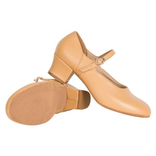 ARCLIBER Brown Character Shoes for Women Suede Sole Low Heel Cuban Heel Dance Shoes Ankle Strap Dancing Shoes-6US - Image 3