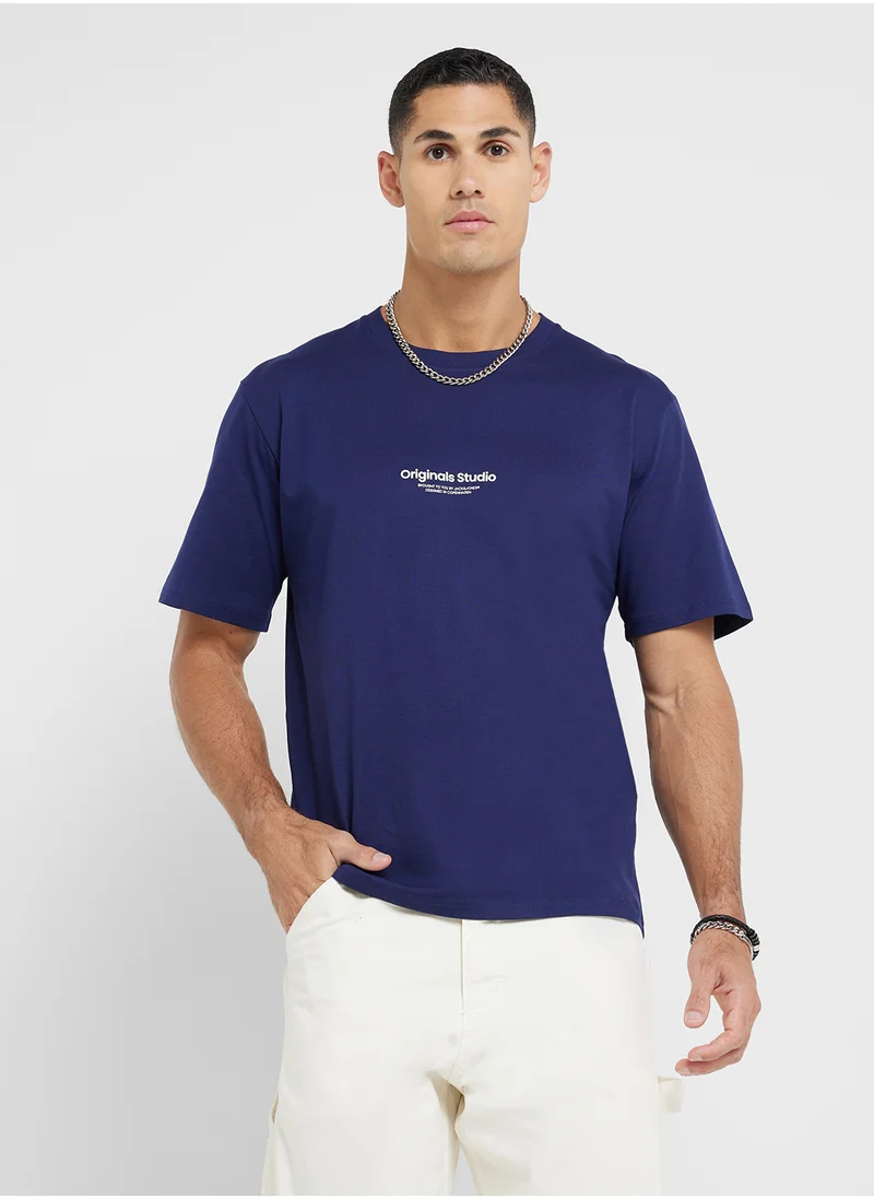 جاك اند جونز Jorvesterbro Logo Print  Crew Neck T-Shirt