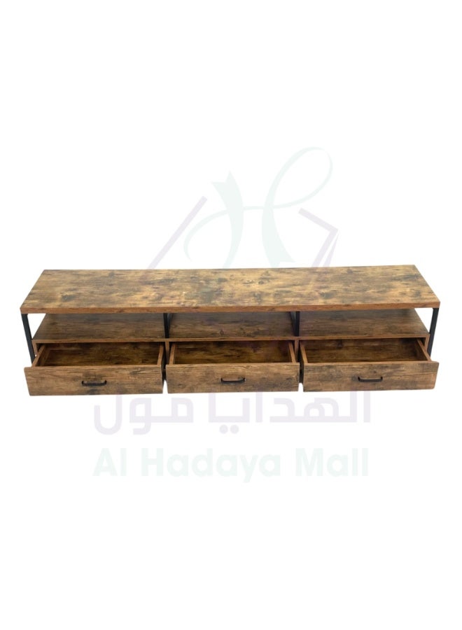 AL Hadaya Mall Luxurious Honey Wooden Two-Tier TV Stand Console Cabinet 3 Drawers Living Room Media Unit 180x40x40 cm - Image 3