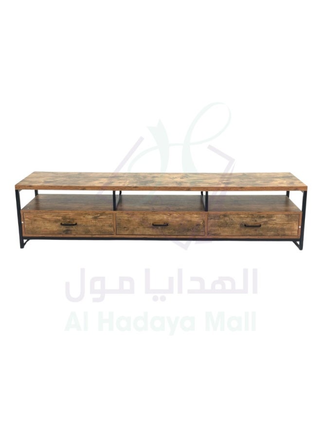 AL Hadaya Mall Luxurious Honey Wooden Two-Tier TV Stand Console Cabinet 3 Drawers Living Room Media Unit 180x40x40 cm - Image 2