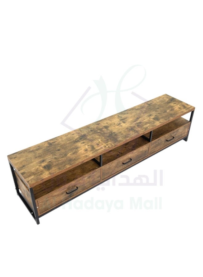 AL Hadaya Mall Luxurious Honey Wooden Two-Tier TV Stand Console Cabinet 3 Drawers Living Room Media Unit 180x40x40 cm - Image 4
