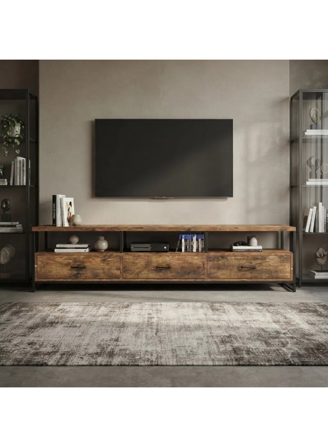 AL Hadaya Mall Luxurious Honey Wooden Two-Tier TV Stand Console Cabinet 3 Drawers Living Room Media Unit 180x40x40 cm - Image 1