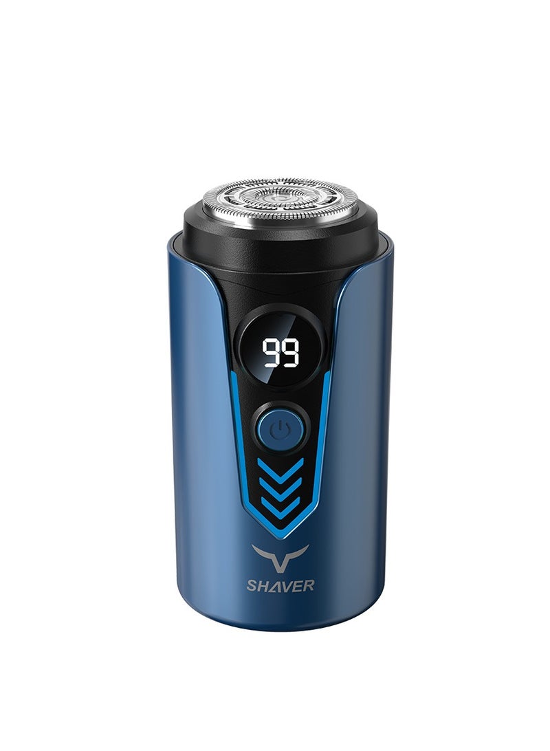 Generic Electric Shaver, Mini Portable Shaver with LED Digital Display - USB/Type-C Rechargeable Waterproof Pocket Razor, Fast Charging, Close Shave, Compact Design for Travel, Car, Home & Gifts - Men's Mini Electric Shaver (T2-Blue)  - Image 1