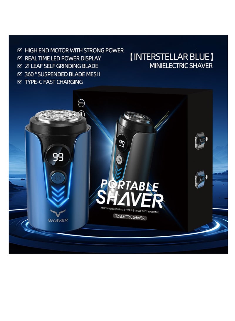 Generic Electric Shaver, Mini Portable Shaver with LED Digital Display - USB/Type-C Rechargeable Waterproof Pocket Razor, Fast Charging, Close Shave, Compact Design for Travel, Car, Home & Gifts - Men's Mini Electric Shaver (T2-Blue)  - Image 3