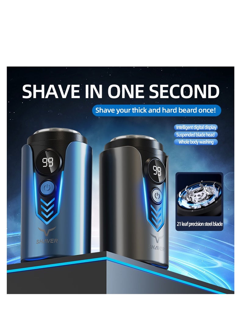 Generic Electric Shaver, Mini Portable Shaver with LED Digital Display - USB/Type-C Rechargeable Waterproof Pocket Razor, Fast Charging, Close Shave, Compact Design for Travel, Car, Home & Gifts - Men's Mini Electric Shaver (T2-Blue)  - Image 4