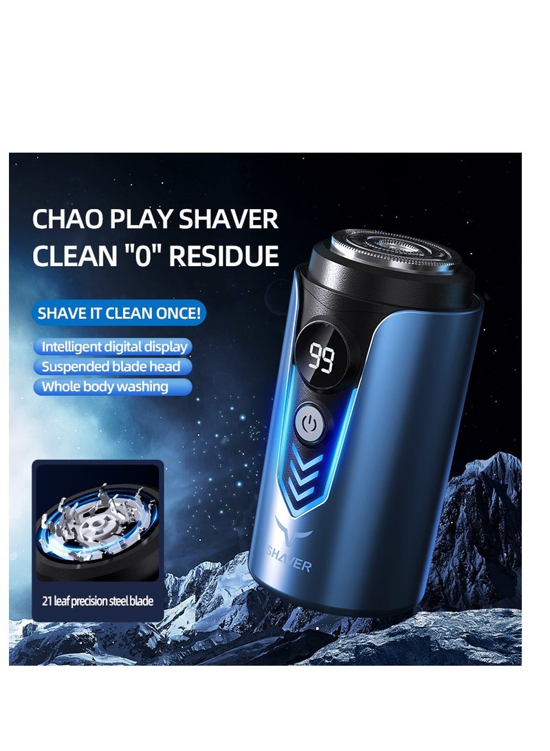 Generic Electric Shaver, Mini Portable Shaver with LED Digital Display - USB/Type-C Rechargeable Waterproof Pocket Razor, Fast Charging, Close Shave, Compact Design for Travel, Car, Home & Gifts - Men's Mini Electric Shaver (T2-Blue)  - Image 5