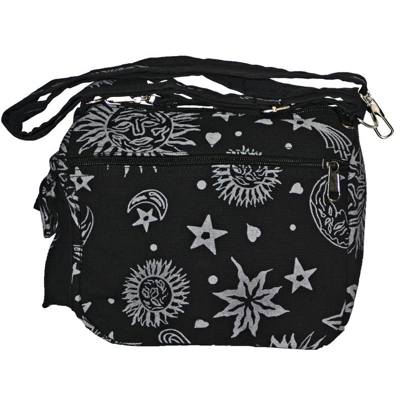 Dominion Sun Moon Stars and Planets Celestial Hippie Boho Crossbody Single Shoulder Bag (Black) - Image 3