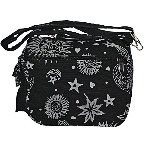 Dominion Sun Moon Stars and Planets Celestial Hippie Boho Crossbody Single Shoulder Bag (Black) - Image 1