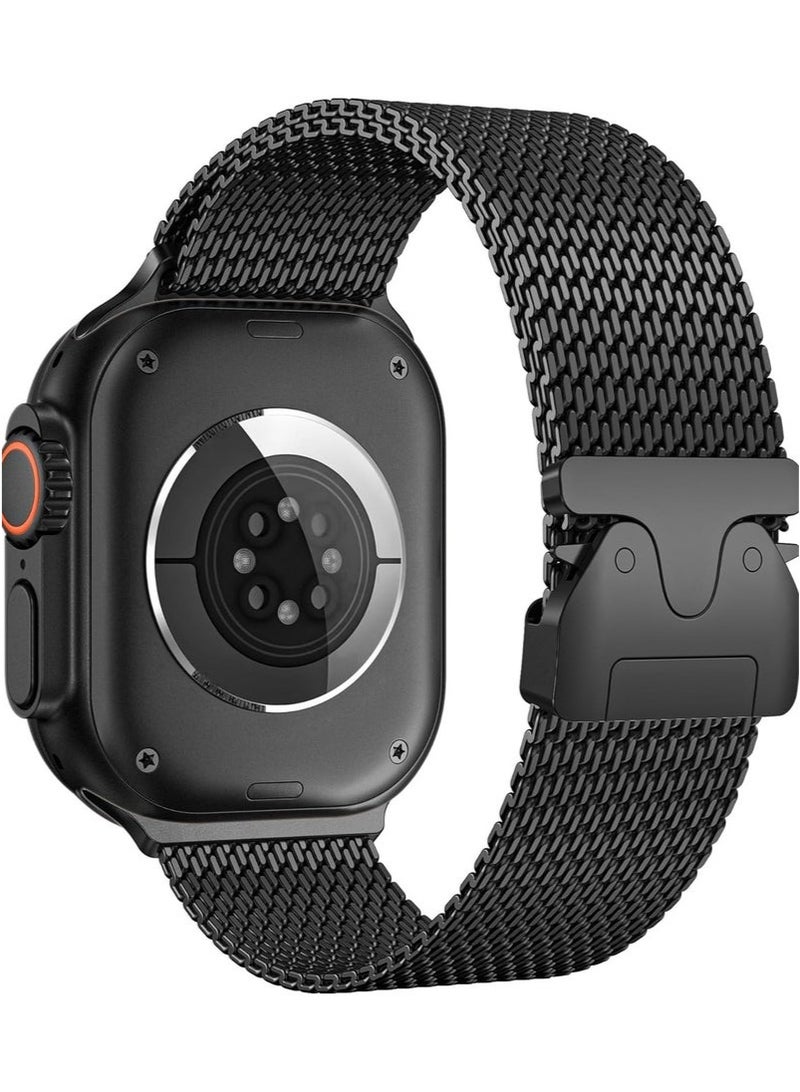Arabest Milanese Mesh Loop Compatible with Apple Watch Bands 49mm 46mm 45mm 44mm 42mm for Men Women, Stainless Steel Mesh Loop with Parachute-style Buckle for iWatch Ultra 2 Series 10 9 8 7 6 SE 5 4 3  - Image 1