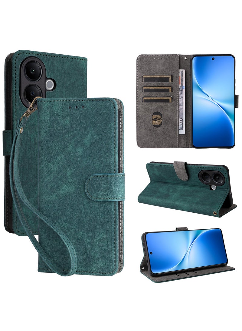 غطاء قابل للطي لهاتف Vivo V60 Lite مزود بحزام يد قابل للإزالة، مصنوع من جلد PU، يوفر حماية شاملة مضادة للصدمات، كما يتميز بتقنية RFID للحماية من السرقة، وتصميم محفظة أنيق بغطاء فوليو عملي. - Image 1