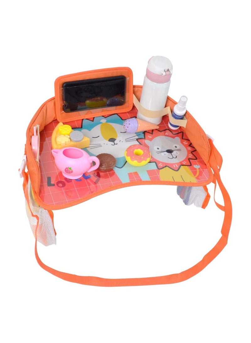 Excefore Kids Travel Tray Car Seat Activity and Play Tray Organizer for Children and Toddlers Lap Desk with Tablet Phone Holder Waterproof and Foldable (Orange) - Image 1