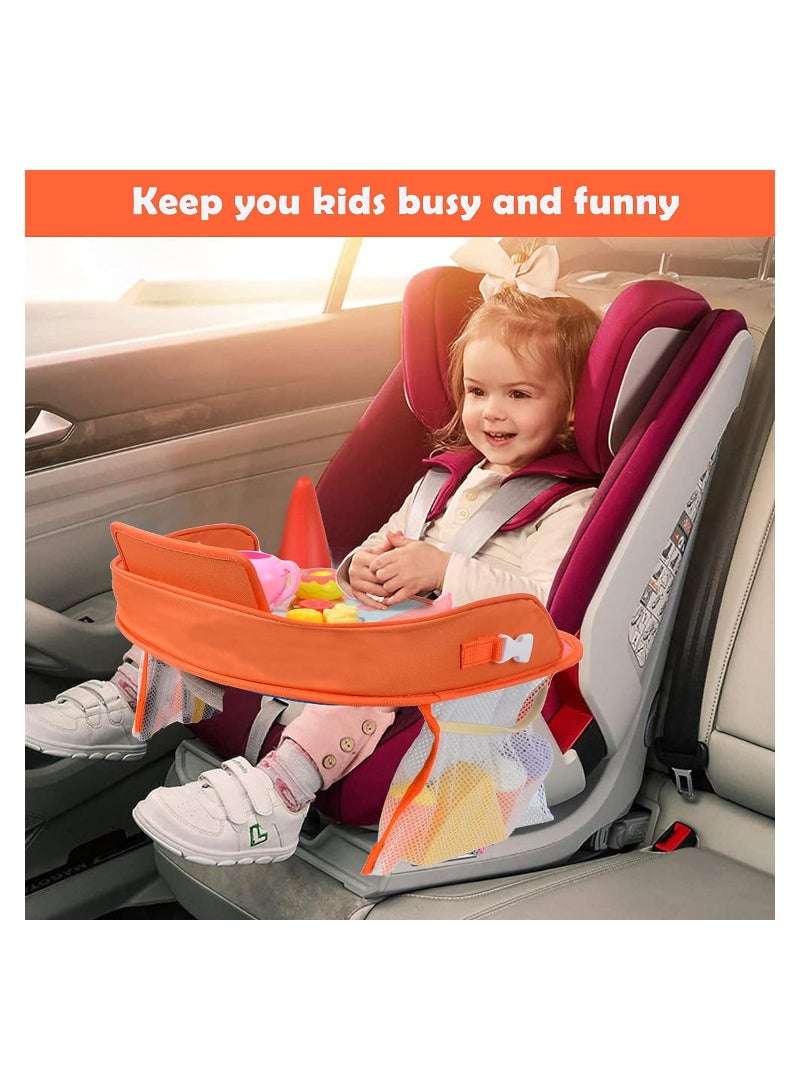 Excefore Kids Travel Tray Car Seat Activity and Play Tray Organizer for Children and Toddlers Lap Desk with Tablet Phone Holder Waterproof and Foldable (Orange) - Image 2