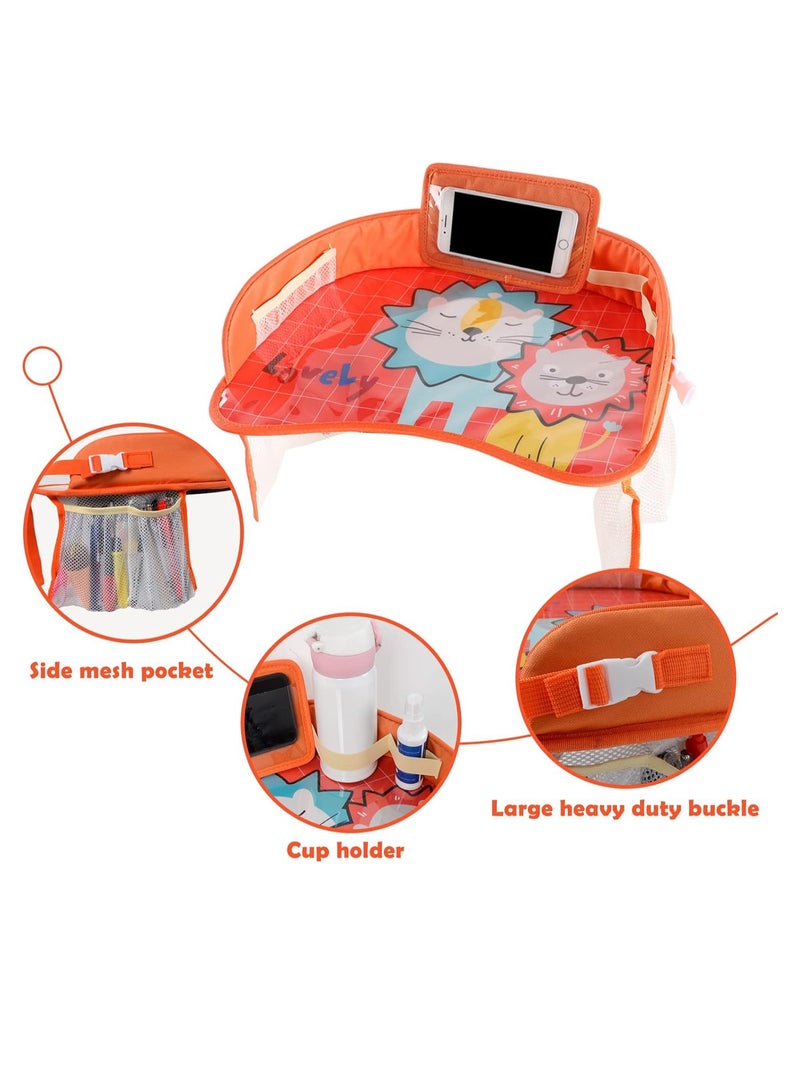 Excefore Kids Travel Tray Car Seat Activity and Play Tray Organizer for Children and Toddlers Lap Desk with Tablet Phone Holder Waterproof and Foldable (Orange) - Image 4