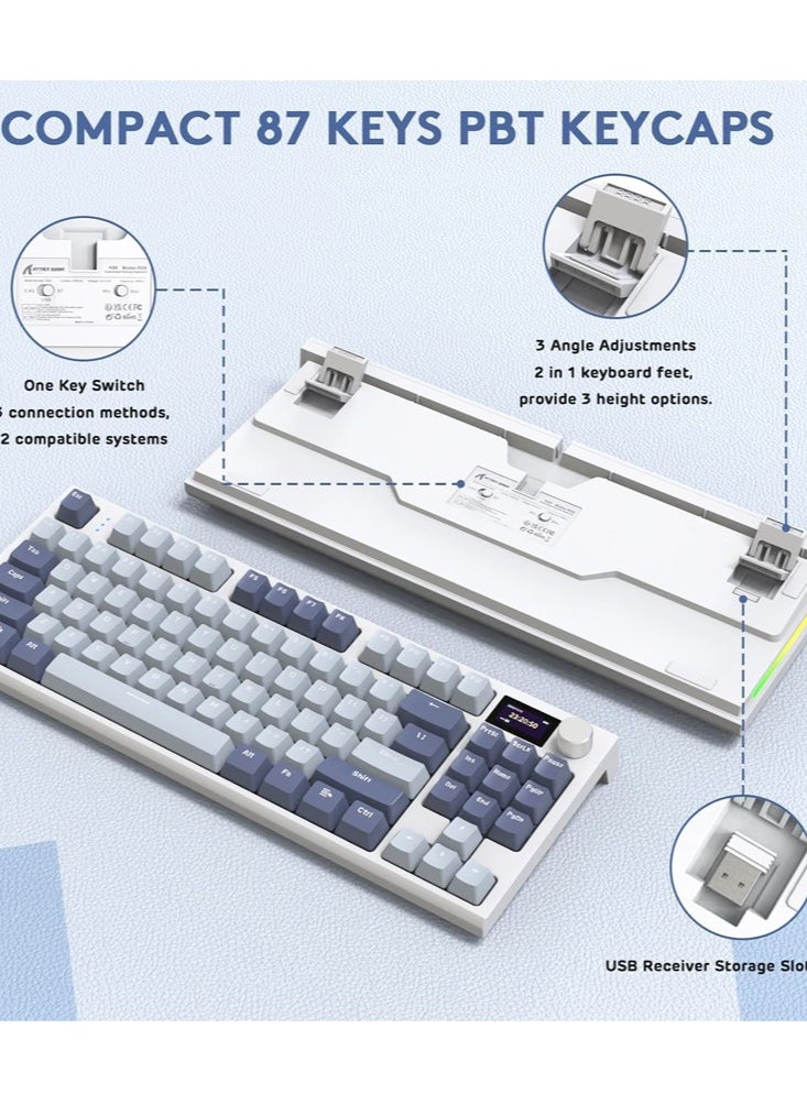 Attack Shark - K86 RGB Wireless Gasket Mechanical Keyboard,Triple Mode Bluetooth5.0/2.4G/USB-C 87 Keys Hot Swappable Gaming Keyboard, 4000 mAh Battery 1.2'' HD OLED Display Volume Rotary Button for Games and Work - Image 1